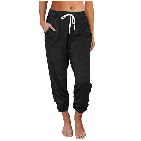 HOMBOM Women Sweatpants Black Capris Running Gym Sports Cropped Cropped Casual Mid Elastic Waist Pants For Women Trendy M