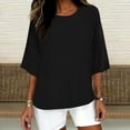 thumbnail image 1 of HOMBOM Women Tops 3/4 Sleeve Black Fall Plain Crew Neck New arrivals Oversized Tee Shirts, 1 of 4