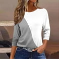 thumbnail image 1 of HOMBOM Women Tops Gray Crew Neck 3/4 Sleeve Pullover 2025 Fall Color Block Blouse, 1 of 6