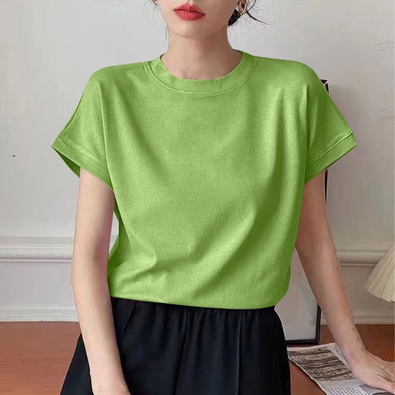 HOMBOM Women Tops Green Spring Crew Neck Basic Solid Short Sleeve T-shirt XL