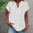 thumbnail image 1 of HOMBOM Women Tops Summer 2025 White Rolled Sleeve Cotton Linen Short Sleeve Polka Dot V Neck Shirts 2XL, 1 of 5