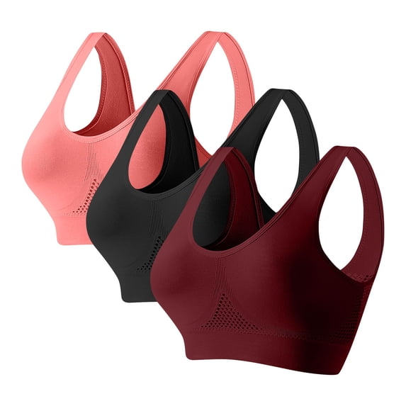 HOMBOM Womens 3 Pack Sports Bras Supportive High Impact High Support Racerback Wireless Red Bras for Ladies S