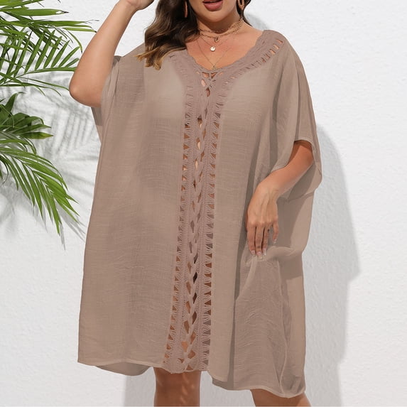 HOMBOM Womens Beach Cover Up Swimsuit Cover Ups Plus Size Mesh Sheer Bikini Beach Dress for Ladies