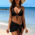 thumbnail image 1 of HOMBOM Womens Bikini Swim Suits High Waisted Sarong Swimwear 3 Piece Black Beach Bathing Suit for Adult Triangle, 1 of 8