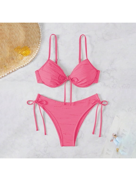 Womens Bikini Swimsuits High Cut Bikini Bottoms Swimwear Hot Pink Triangle Beach Bathing Suit for Adult