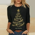 thumbnail image 1 of HOMBOM Womens Black Shirts Comfy Fall Christmas 3/4 Sleeve Christmas Tree Crewneck Xmas Shirts for Female, 1 of 5
