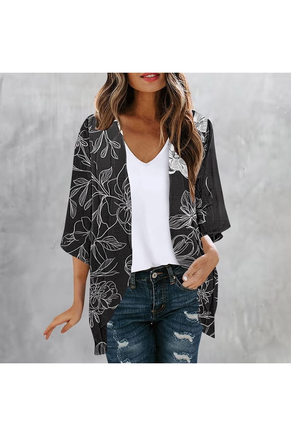 Womens Boho Kimonos Sheer Cardigan Lightweight Casual Open Front Cover Up for Young Women Floral