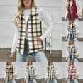 thumbnail image 1 of HOMBOM Womens Brown Fleece Vest with Pockets Sleeveless Jacket Lightweight Outwear Zip Up Checkered Outdoor Coat for Women, 1 of 10