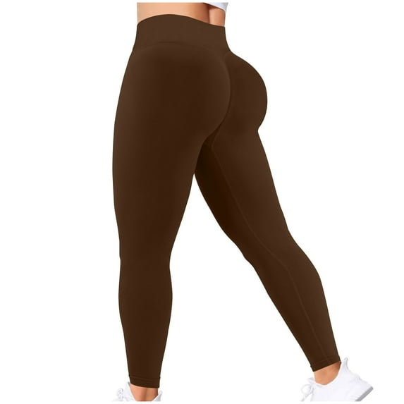 HOMBOM Womens Butt Lifting Leggings Butter Soft High Waisted Brown Activewear Training Pants for Ladies M