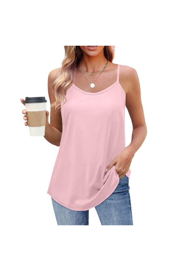 Womens Camisole Tank Tops Sleeveless Basic Blouse Trendy Summer Pink Scoop Neck Shirts for Ladies