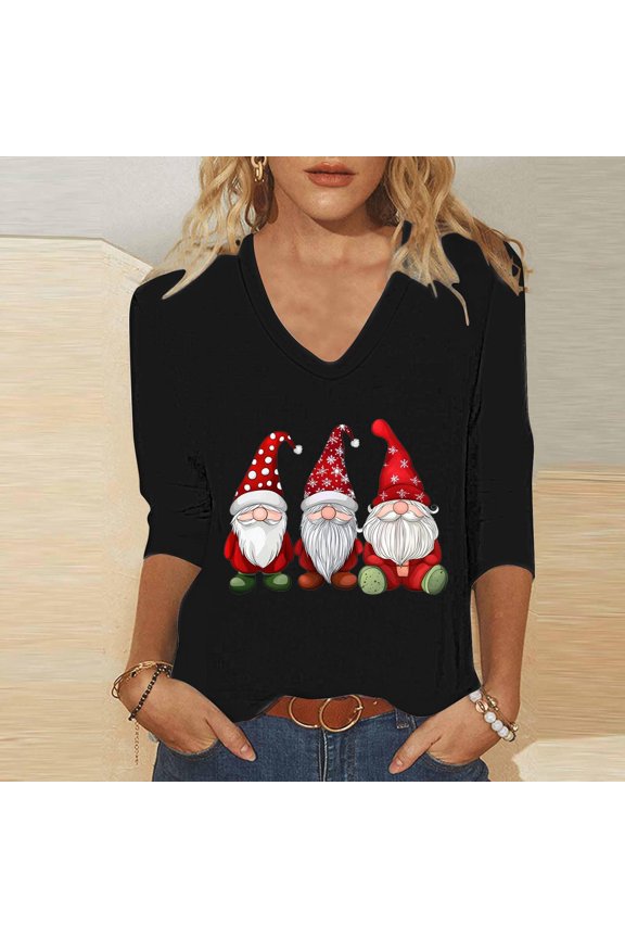 Womens Christmas Shirts Fall Holiday Black Xmas Ugly Christmas 3/4 Sleeve T Shirts for Women
