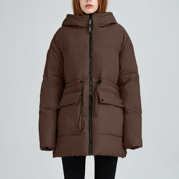 HOMBOM Womens Coffee Coats Winter Softshell Windproof Puffer Heavy Overcoats for Women Warm