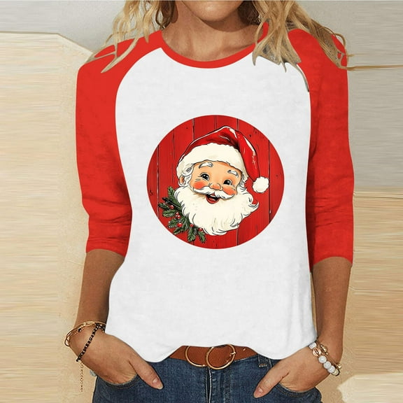 HOMBOM Womens Crewneck Shirts Christmas Business Raglan 3/4 Sleeve Holiday Red Wine Glass Tee Shirts for Women