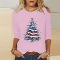 thumbnail image 1 of HOMBOM Womens Crewneck Shirts Pink Loose Xmas Reindeer 3/4 Sleeve Graphic Christmas Tee Shirts for Women, 1 of 5