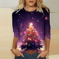 thumbnail image 1 of HOMBOM Womens Crewneck Shirts Purple Fall Western 3/4 Sleeve Christmas Santa Print Xmas Tee Shirts for Women, 1 of 4