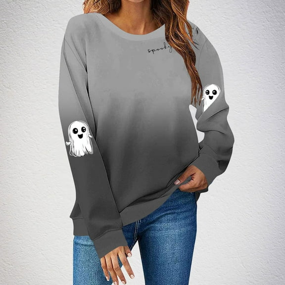 HOMBOM Womens Crewneck Sweatshirt Black Pullover Drop Shoulder Long Sleeve Casual Tops for Ladies Gradient