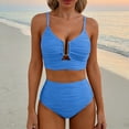 thumbnail image 1 of HOMBOM Womens Dark Blue Bikini Sets Bathing Suit Ruched Beach High Waisted Two Piece Swimwear for Ladies, 1 of 4