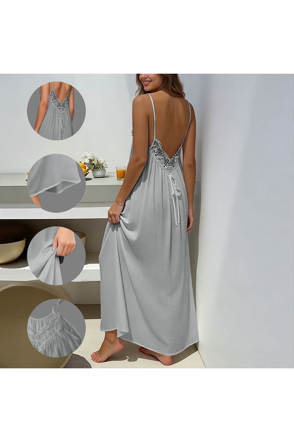 Womens Dresses Backless Flowy Sleeveless Gray Long Solid Cotton Linen A Line Dress for Women Beach
