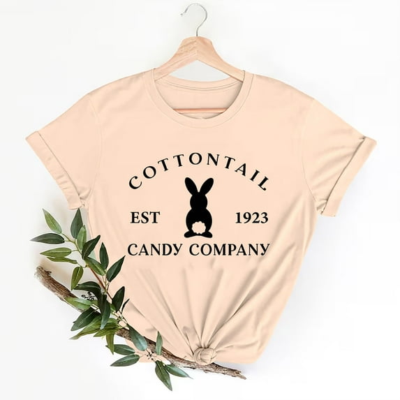 HOMBOM Womens Dressy Easter Tops Short Sleeve Beige Crew Neck Easter Letter Print T-shirt Womens Tops L