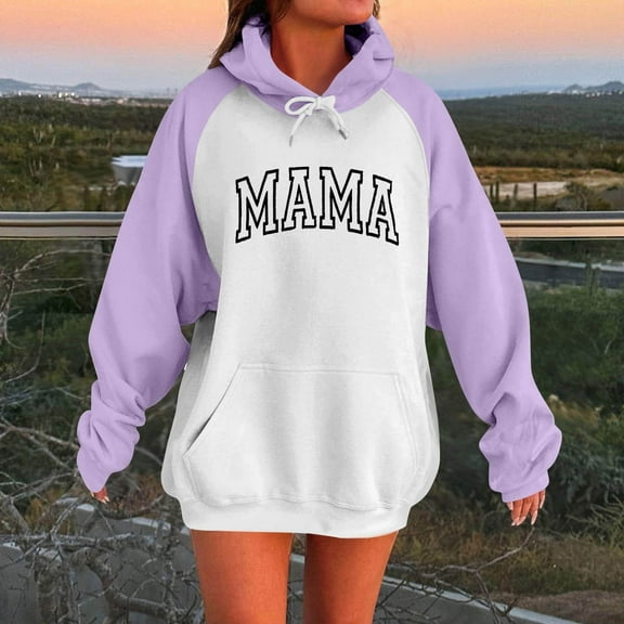 HOMBOM Womens Fall Tunic Sweatshirts Purple with Pocket Hooded Long Sleeve Mama Tops for Women
