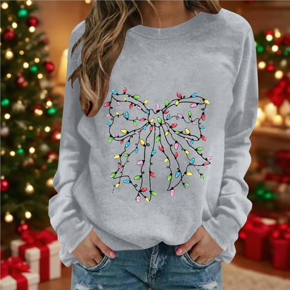HOMBOM Womens Graphic Sweatshirts Merry Christmas Pullover Festive Xmas Christmas Bow Tops for Women Fleece
