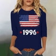 thumbnail image 1 of HOMBOM Womens Graphic T-Shirts Summer Graphic Tees Lightweight Retro 1996 Print 3/4 Sleeve Blue Crew Neck Tops for Ladies, 1 of 4