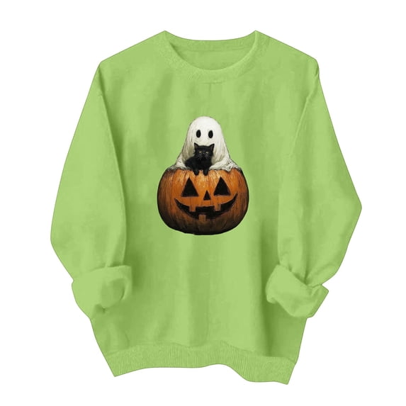 HOMBOM Womens Green Cute Sweatshirt Crewneck Long Sleeve Comfy Fall Pullover for Women No Hood Basic Funny Sweat Shirts,XL