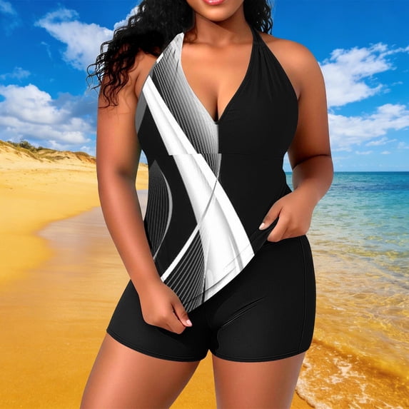 HOMBOM Womens Halter Tankini Swimsuits Plus Size Swimwear Tummy Control Two Piece Bathing Suit for Women,Black,3XL