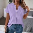 thumbnail image 1 of HOMBOM Womens Henley V Neck T-Shirts Summer Shirts Purple Short Sleeve Solid Blouse for Young Woman Casual, 1 of 7