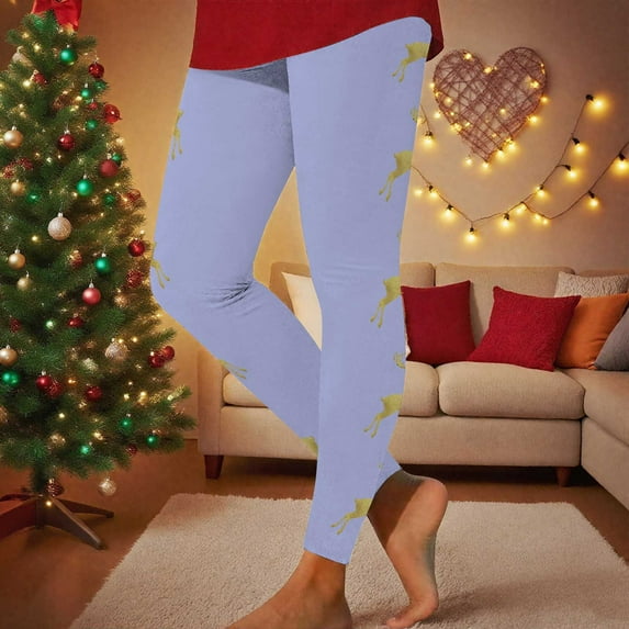 HOMBOM Womens High Waist Leggings Christmas Blue No Seam Compression Yoga Fall Leggings Sports Pants for Ladies