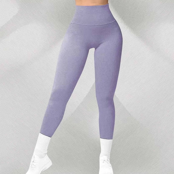 HOMBOM Womens High Waisted Leggings Winter Yoga Seamless Purple Stretch Pants for Ladies Sports M
