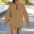 thumbnail image 1 of HOMBOM Womens Khaki Sweatshirt Half Zip Pullover Winter Crew Neck Hoodless Tops for Women Long Sleeve, 1 of 4