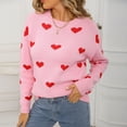 thumbnail image 1 of HOMBOM Womens Knit Sweaters Crew Neck Pink Pullover Winter Fall Casual Tops for Womens Heart, 1 of 9