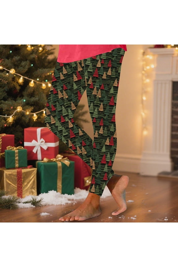 Womens Leggings Christmas No Front Seam Butt Lifting Fall Green High Waisted Pants for Ladies Non See Through