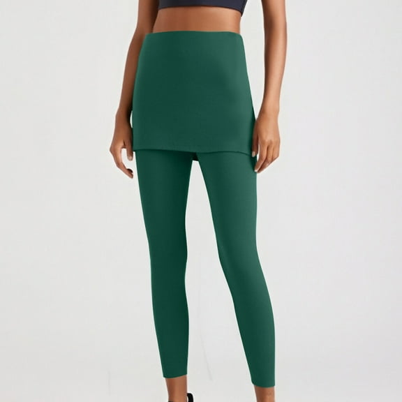 HOMBOM Womens Leggings Fake Two Pieces Fall Green High Waist No Front Seam Butt Lifting Warm Pants for Ladies M