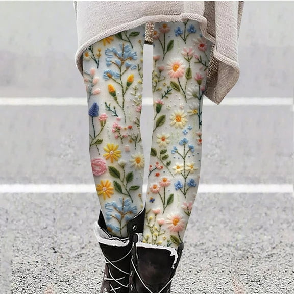 HOMBOM Womens Leggings Multicolor High Waist Trousers Long Casual Slim-Leg Floral Leggings