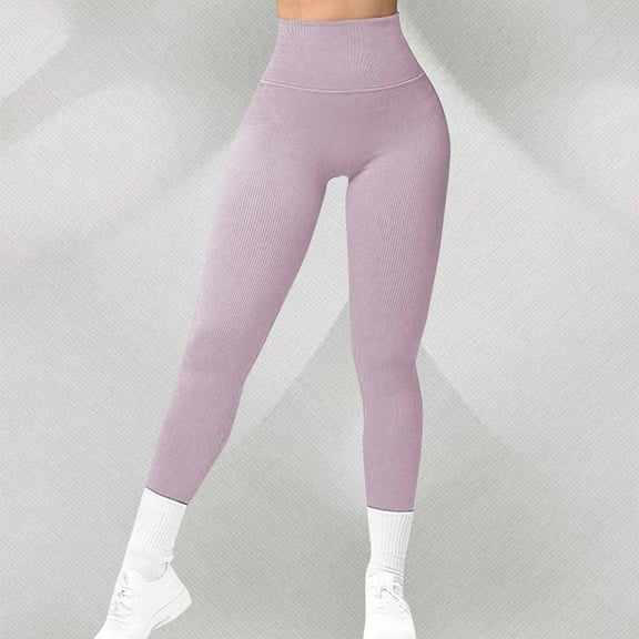 HOMBOM Womens Leggings No Front Seam Purple Winter Sports High Waisted Pants for Ladies Fitness S