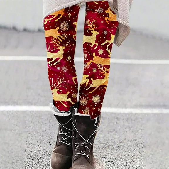 HOMBOM Womens Leggings No Front Seam Winter Sports High Waist Christmas Training Yoga Leggings Pants for Ladies