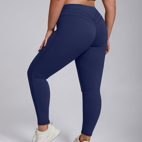HOMBOM Womens Leggings Plus Size Butt Lifting High Waist Blue No Front Seam Fitness Pants for Ladies Sports 2XL