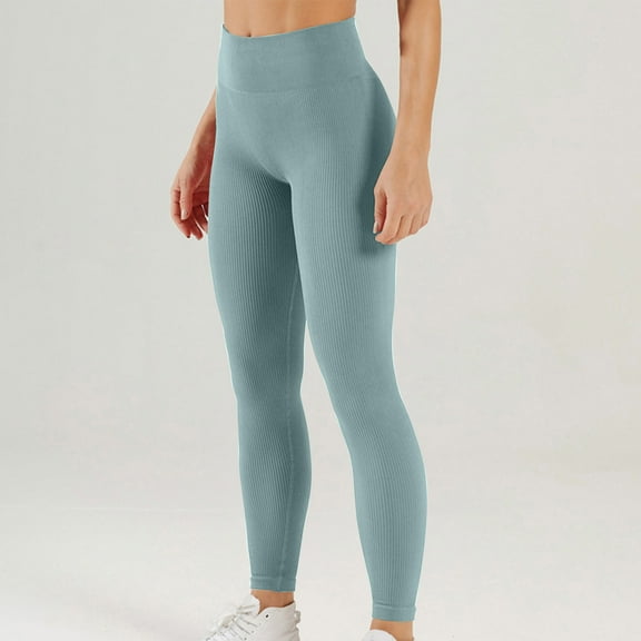 HOMBOM Womens Light Blue Leggings High Waist Workout Fall No Front Seam Warm Pants for Ladies M