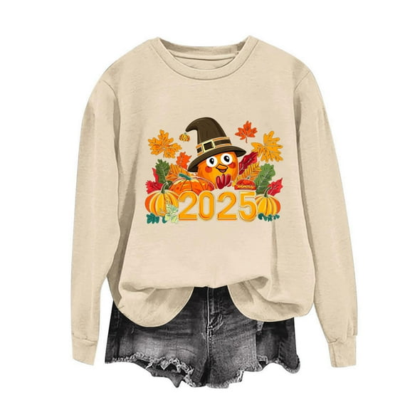 HOMBOM Womens Lightweight Sweatshirt Thanksgiving Pullover Graphic Crew Neck Khaki Winter Tops for Women