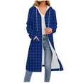thumbnail image 1 of HOMBOM Womens Long Sweatshirt Zip-Up with Pocket Heavyweight Solf Hooded Blue Plaid Jackets for Women, 1 of 5