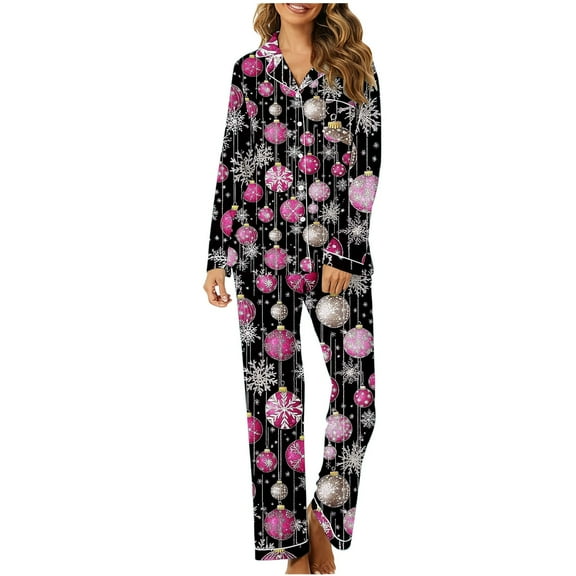 HOMBOM Womens Lounge Sets Funny Christmas Xmas Button down Shirts and Straight Leg Pants Soft Loungewear for Ladies