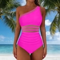 thumbnail image 1 of HOMBOM Womens Mesh Swimsuits One Piece Swimwear One Shoulder Hot Pink Tummy Control Slimming Ruched Bathing Suit for Ladies, 1 of 9