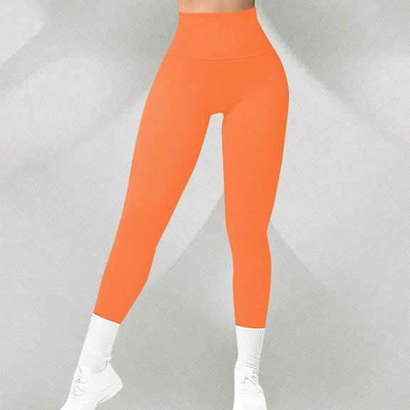 HOMBOM Womens No Seam Leggings Soft Workout Orange Pants for Ladies Non See Through L