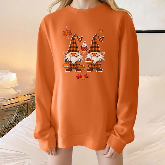 HOMBOM Womens Orange Sweatshirt Cute Trendy Pullover Graphic Thanksgiving Long Sleeve Tops for Women Crew Neck