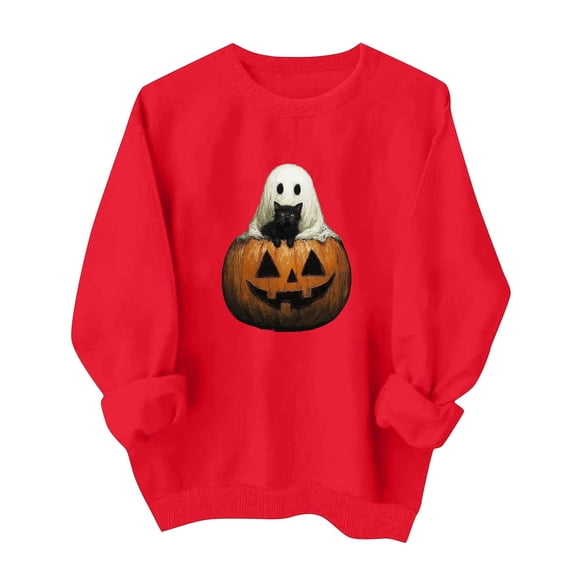 HOMBOM Womens Oversized Sweatshirts No Hood Red Crewneck Halloween Long Sleeve Comfy Pullover for Young Women Basic Fashion Shirts,XL