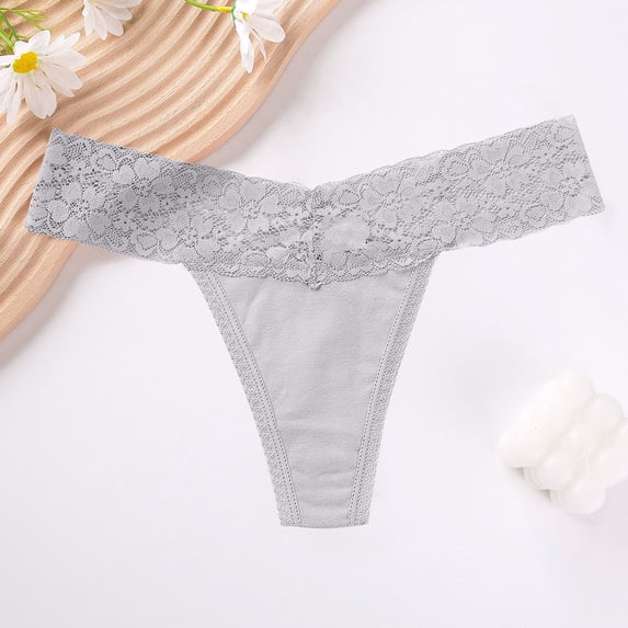 HOMBOM Womens Panties Bikini Lace Seamless Gray Low Rise See Through Thong Underwear for Ladies Hipster XL