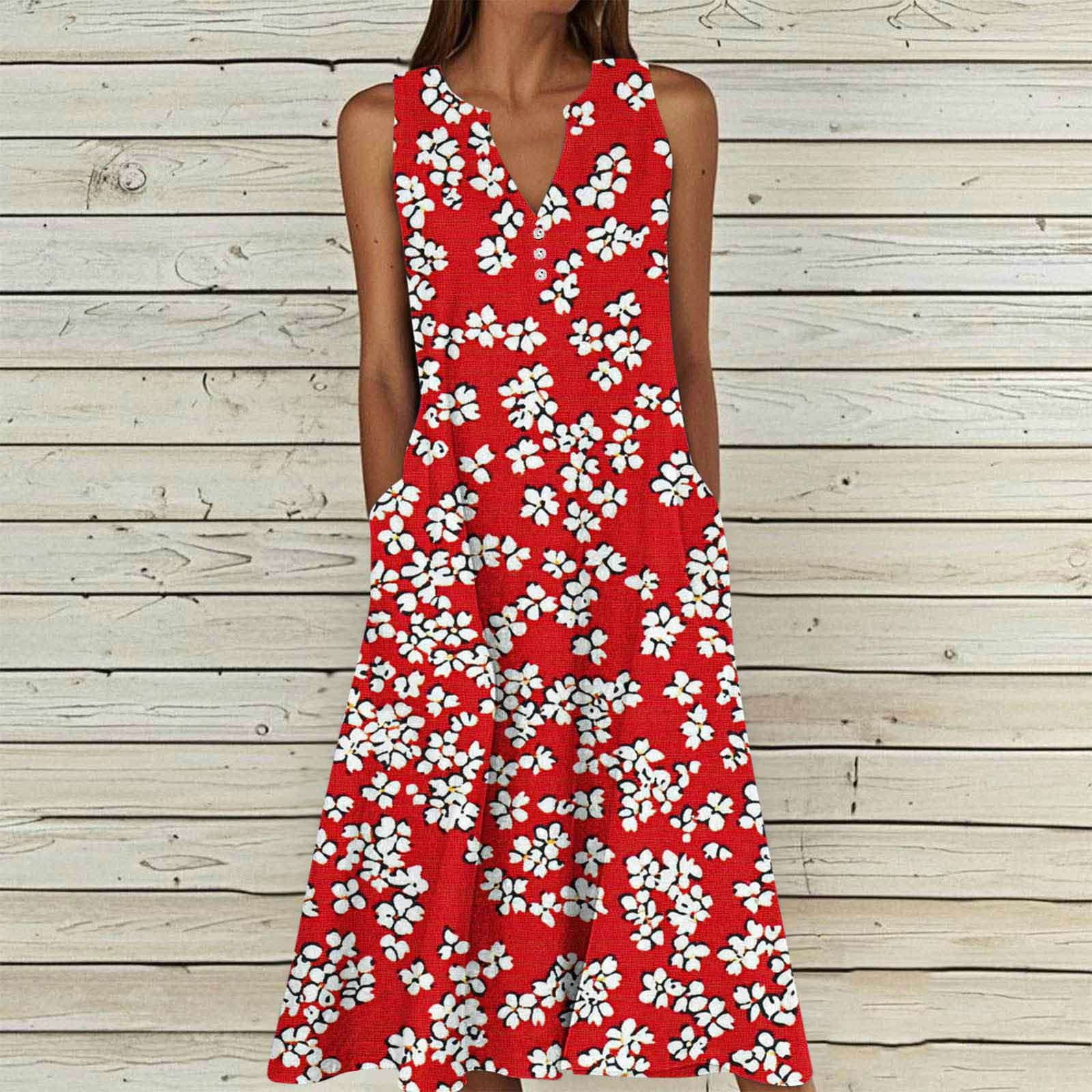a line peasant dress Hombom Womens Peasant Dresses Boho Midi Casual Flowy Short Sleeve Floral Everyday V Neck A-Line Dress for Young Women, Women's, Size: Small, Red