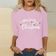thumbnail image 1 of HOMBOM Womens Pink Shirts Fall Business Christmas Santa Print Xmas 3/4 Sleeve Tee Shirts for Women Plus Size, 1 of 5